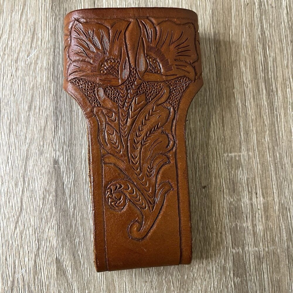 Brown Tooled Leather Folding Knife Or Multitool Sheath Case With Belt loop